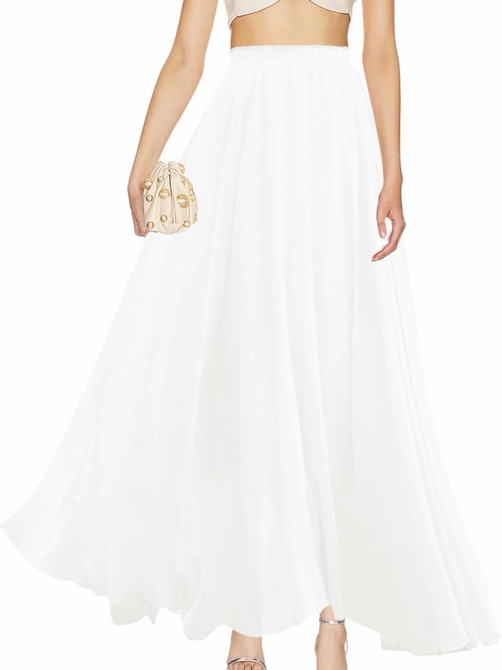 Amazon Women's White Maxi Skirt - Flowing Full-Length A-Line